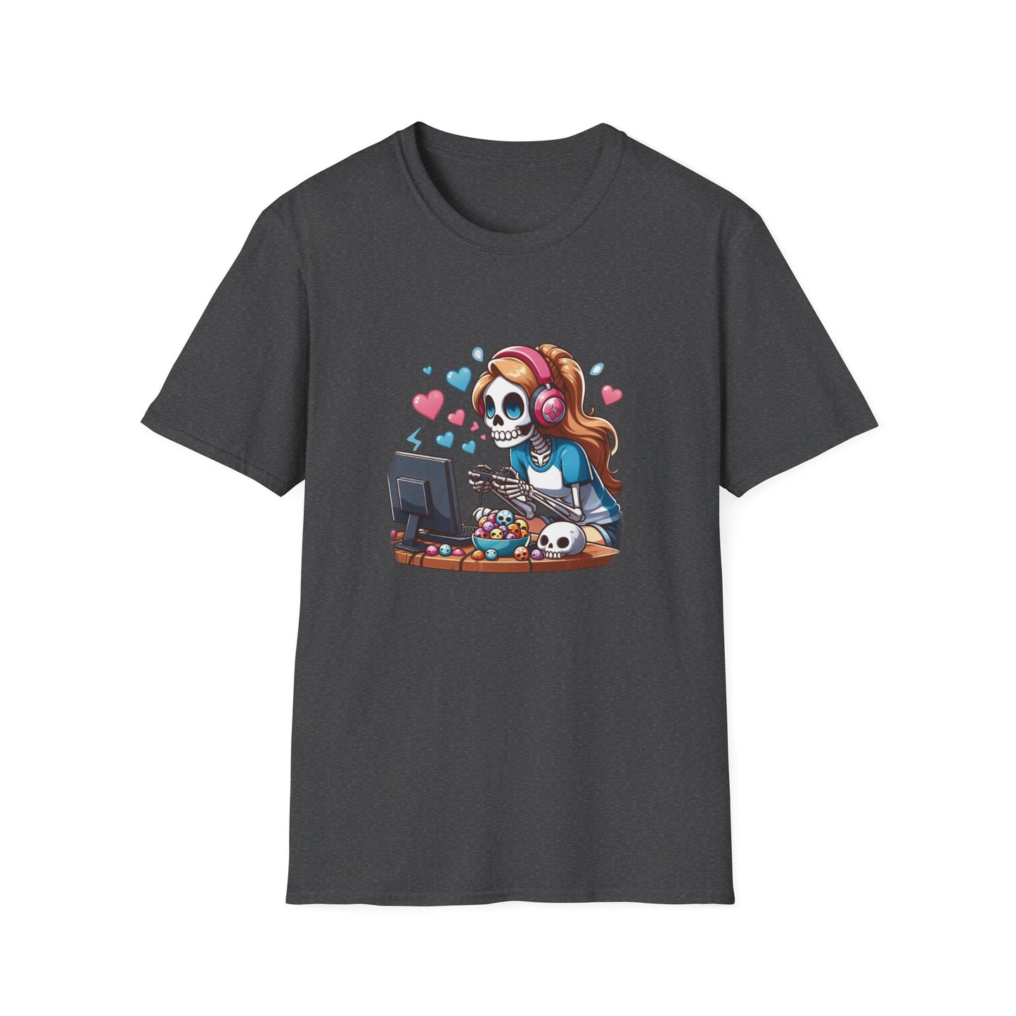 Skeleton Gamer Girl Pink/Blue T-shirt