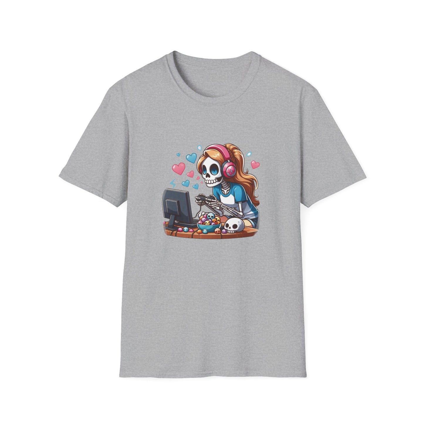 Skeleton Gamer Girl Pink/Blue T-shirt