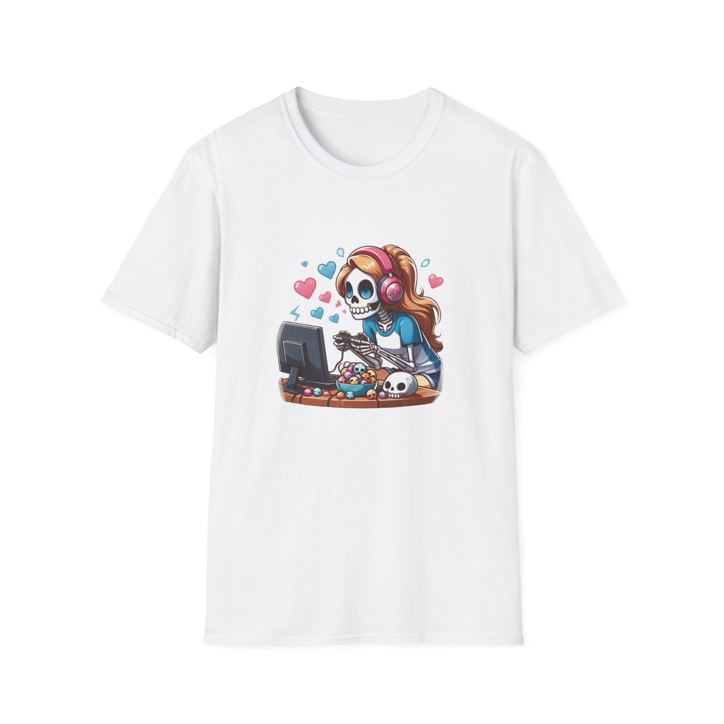 Skeleton Gamer Girl Pink/Blue T-shirt