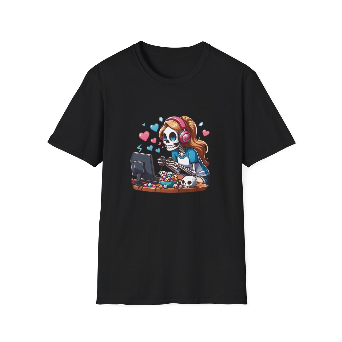 Skeleton Gamer Girl Pink/Blue T-shirt