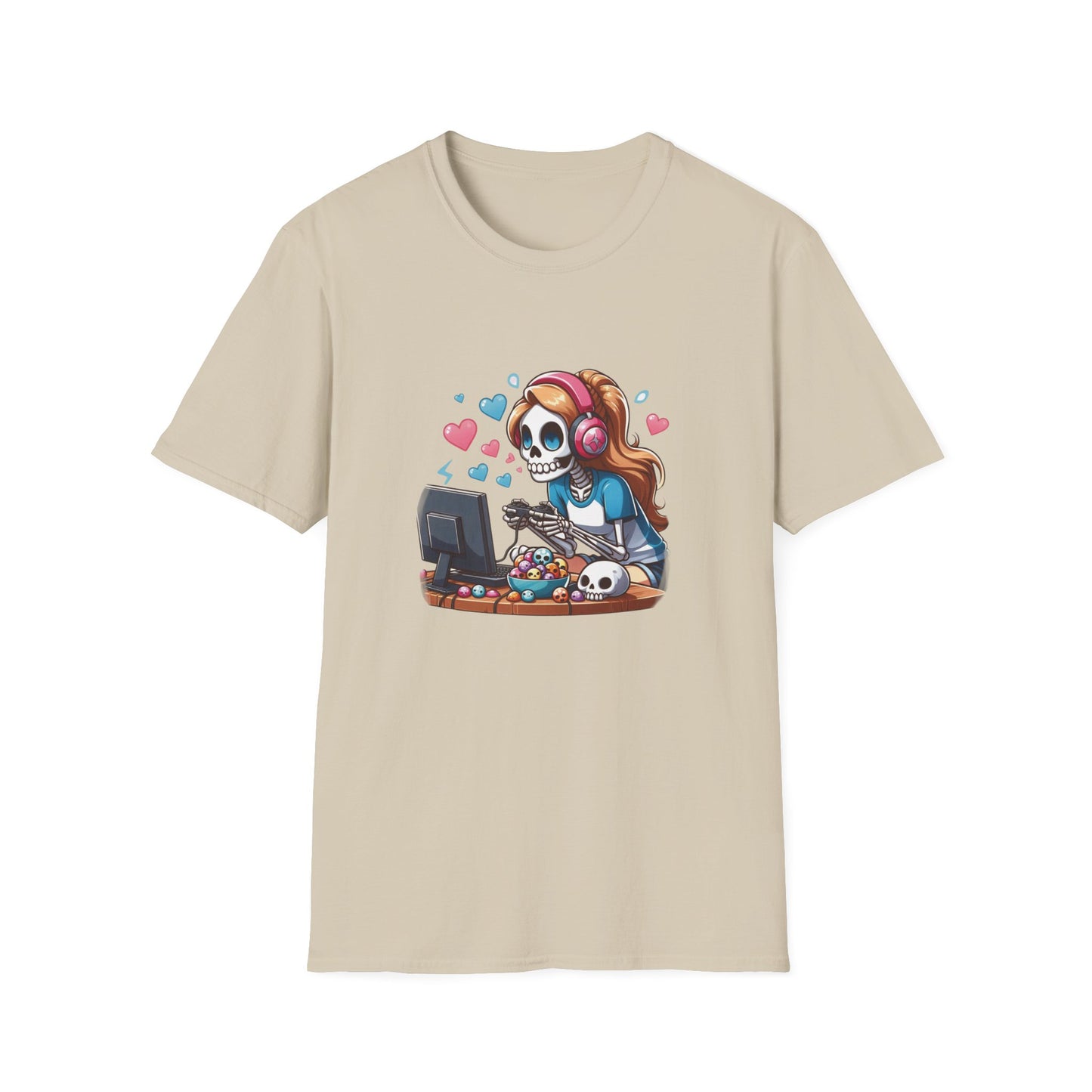 Skeleton Gamer Girl Pink/Blue T-shirt