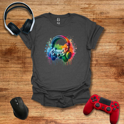 Drippy Rainbow Headphones and Controller T-shirt