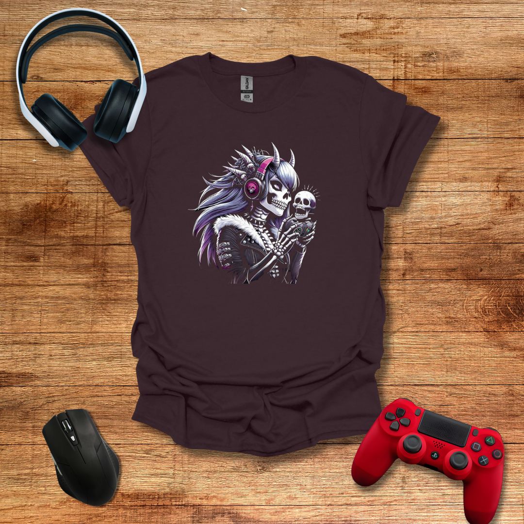 Skeleton Gamer Girl Purple Hair T-shirt