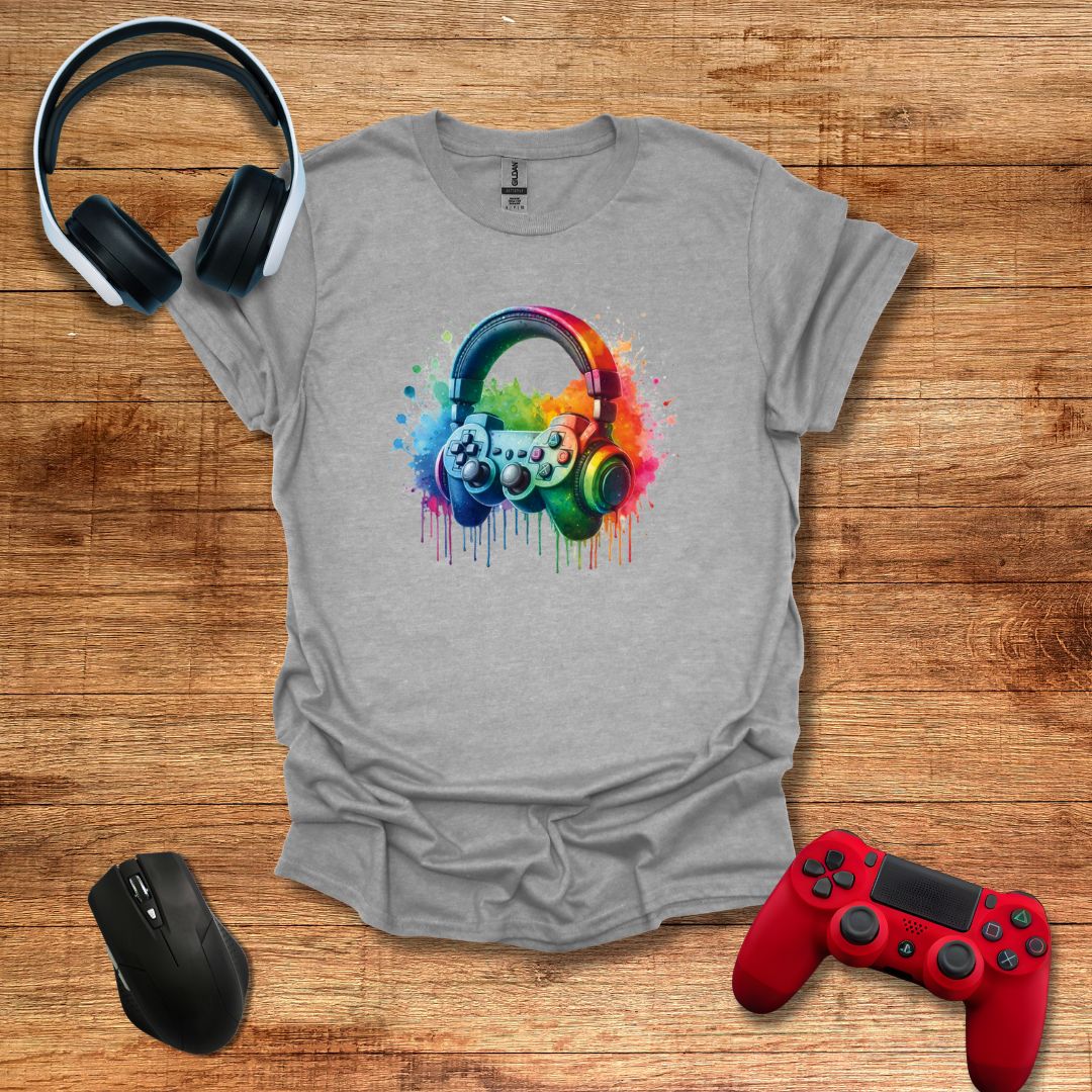 Drippy Rainbow Headphones and Controller T-shirt