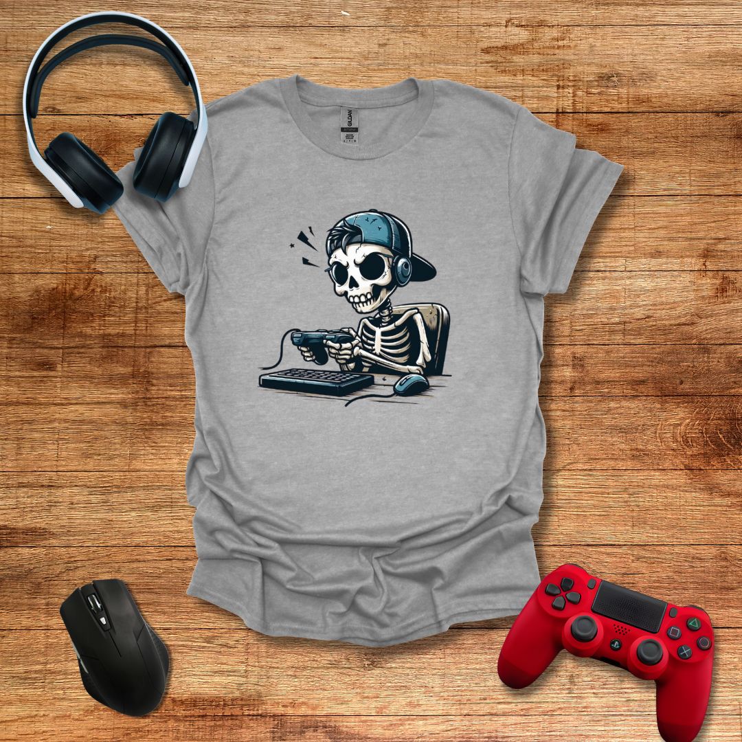 Skeleton Gamer Desk T-shirt