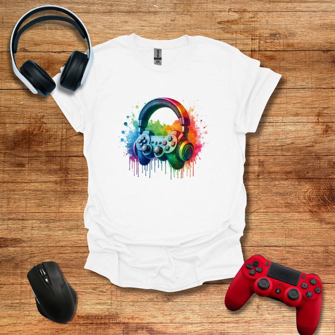 Drippy Rainbow Headphones and Controller T-shirt