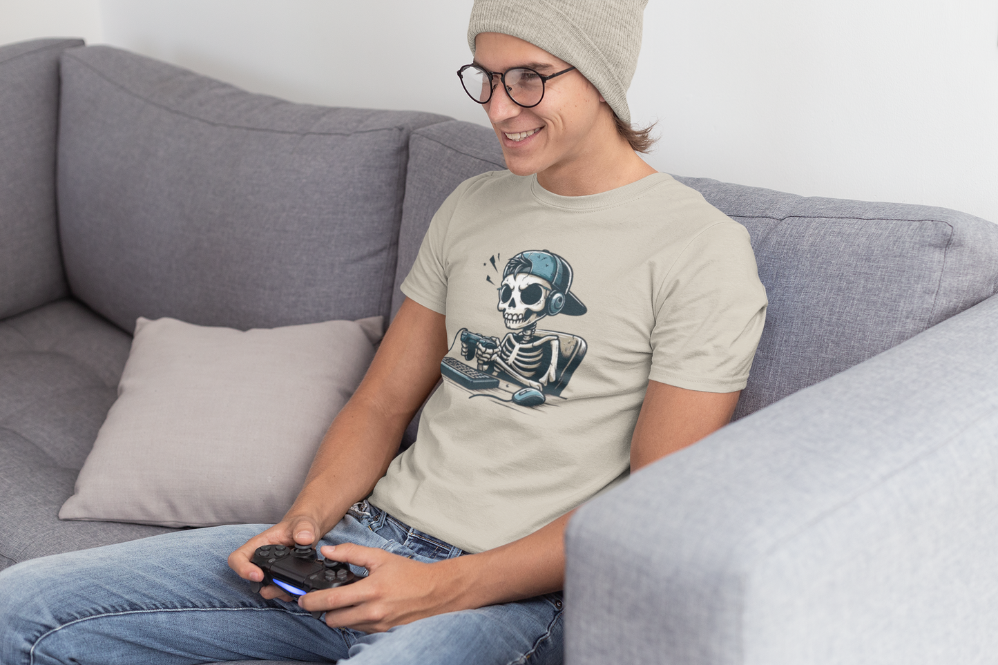 Skeleton Gamer Desk T-shirt