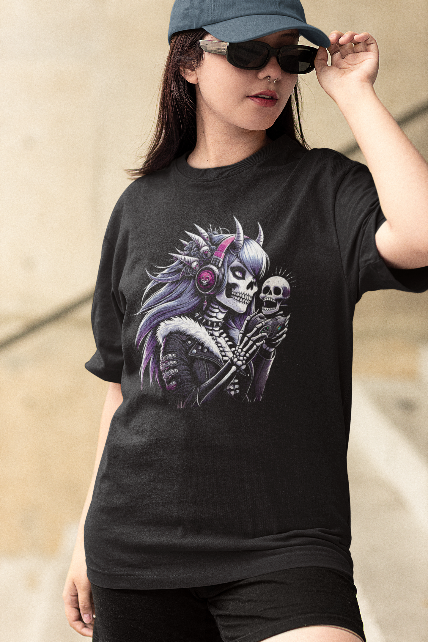 Skeleton Gamer Girl Purple Hair T-shirt