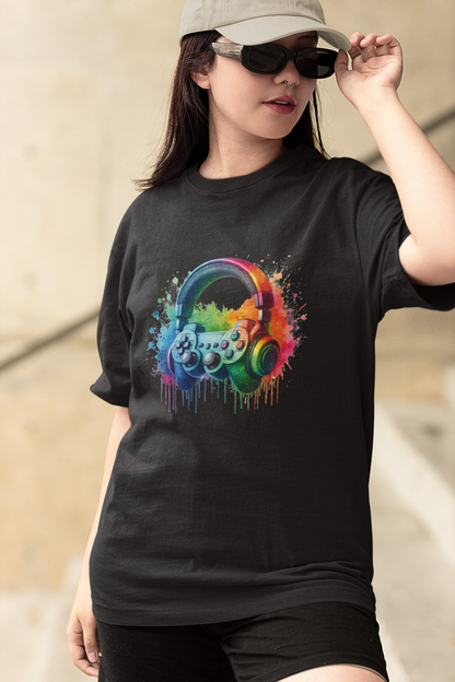 Drippy Rainbow Headphones and Controller T-shirt